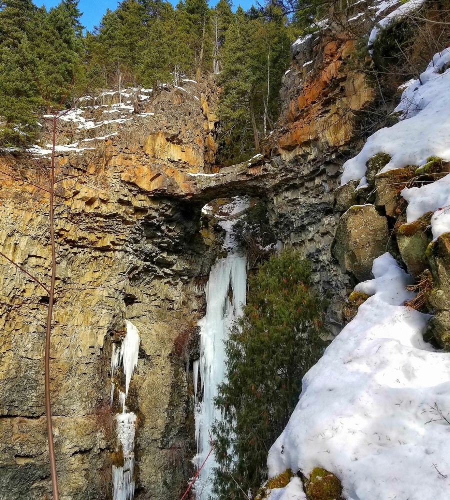 Rock bridge in winter, Clearwater BC