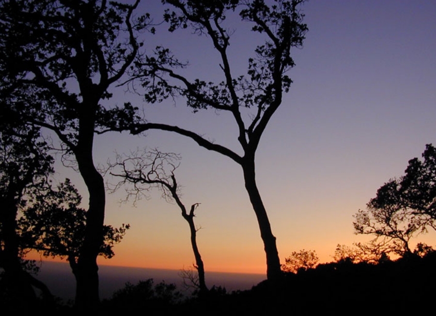 Sunrise or sunset with hills in the background