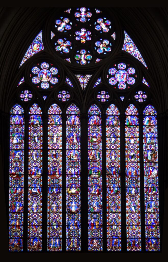 Massive stained glass church window