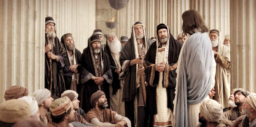 Jesus confronts and rebukes the Pharisees and religious leaders at the temple