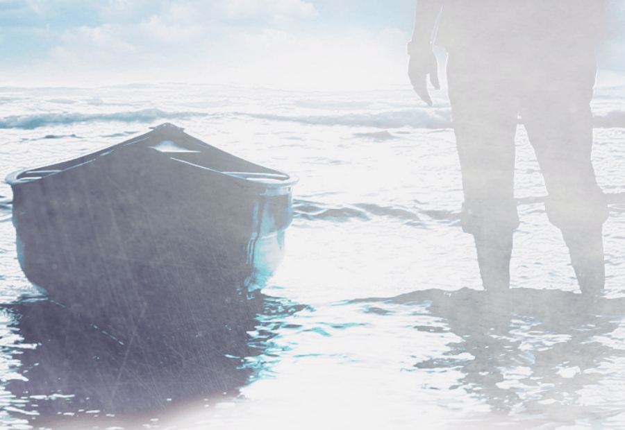 Man standing on the water beside the boat - get out of the boat faith