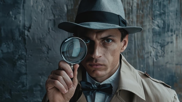 Detective with a magnifying glass, searcg for, find