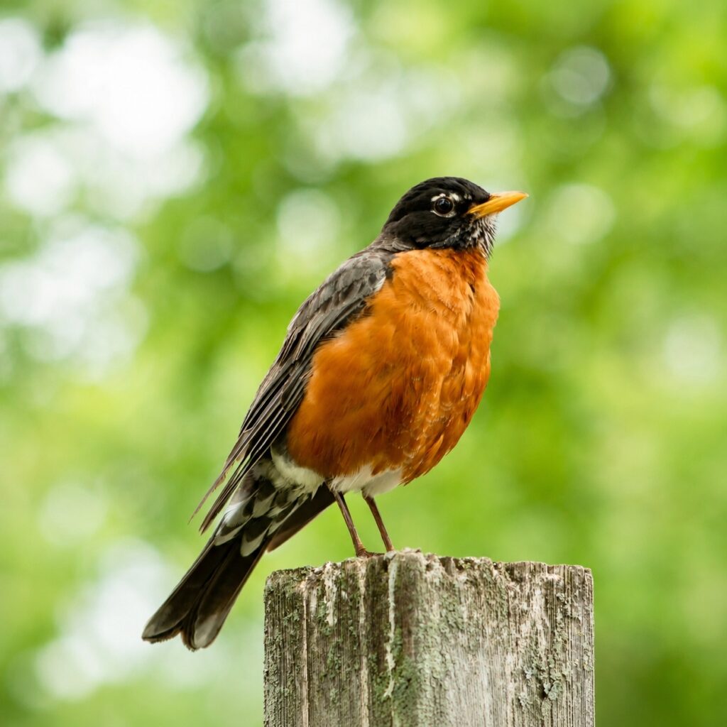 American Robin on a fence post