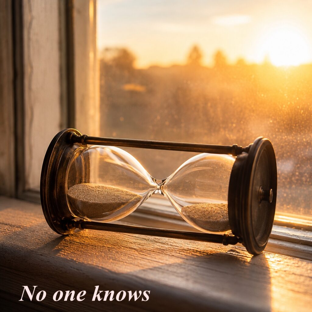 sideways hourglass - no one knows the day or hour