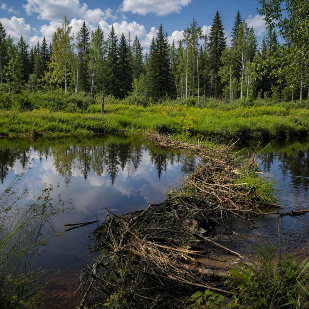 A beaver dam - the wtar covered over what used to be a fresg cold spring of drinking water