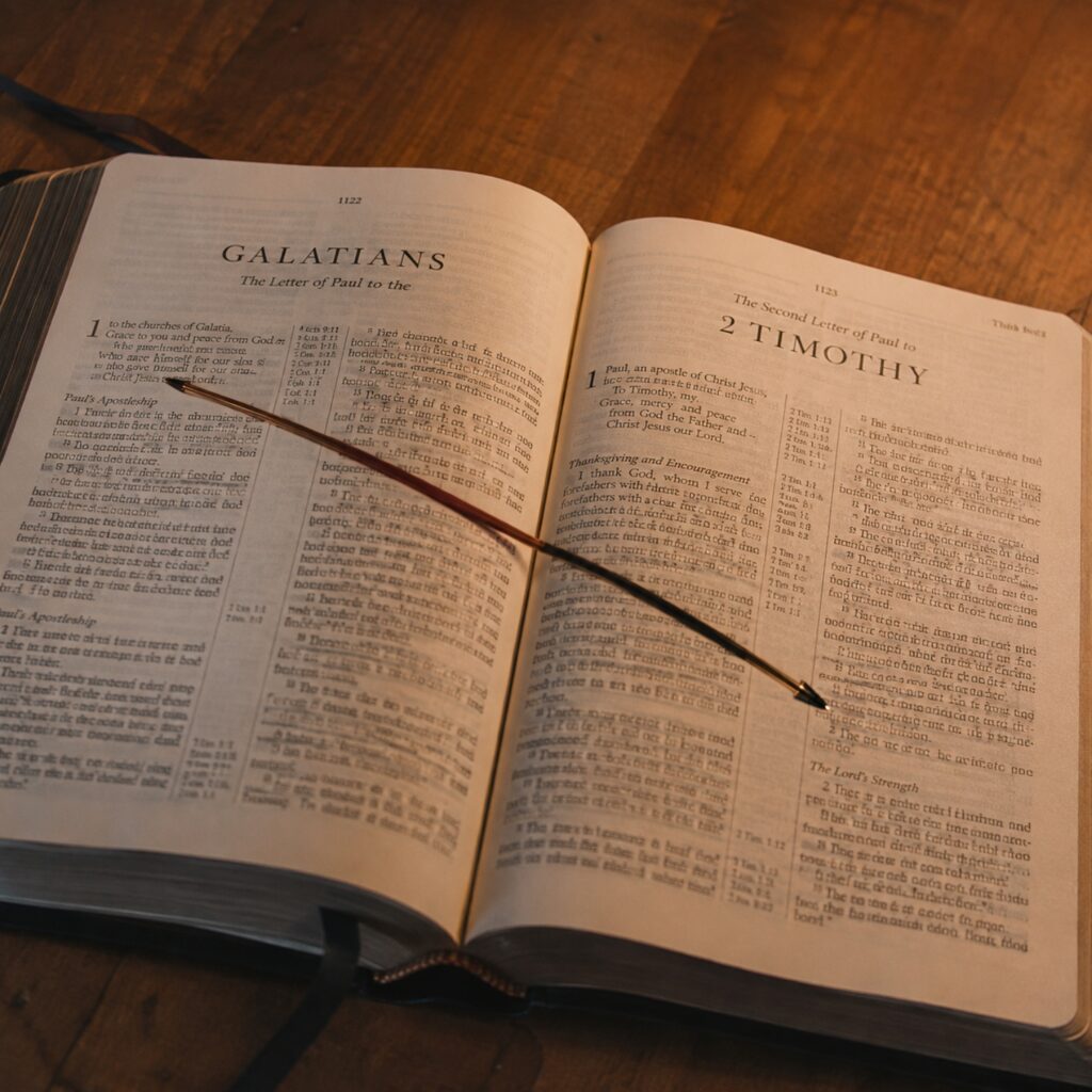 open bible with arrown suggestion the growth in Paul's humility