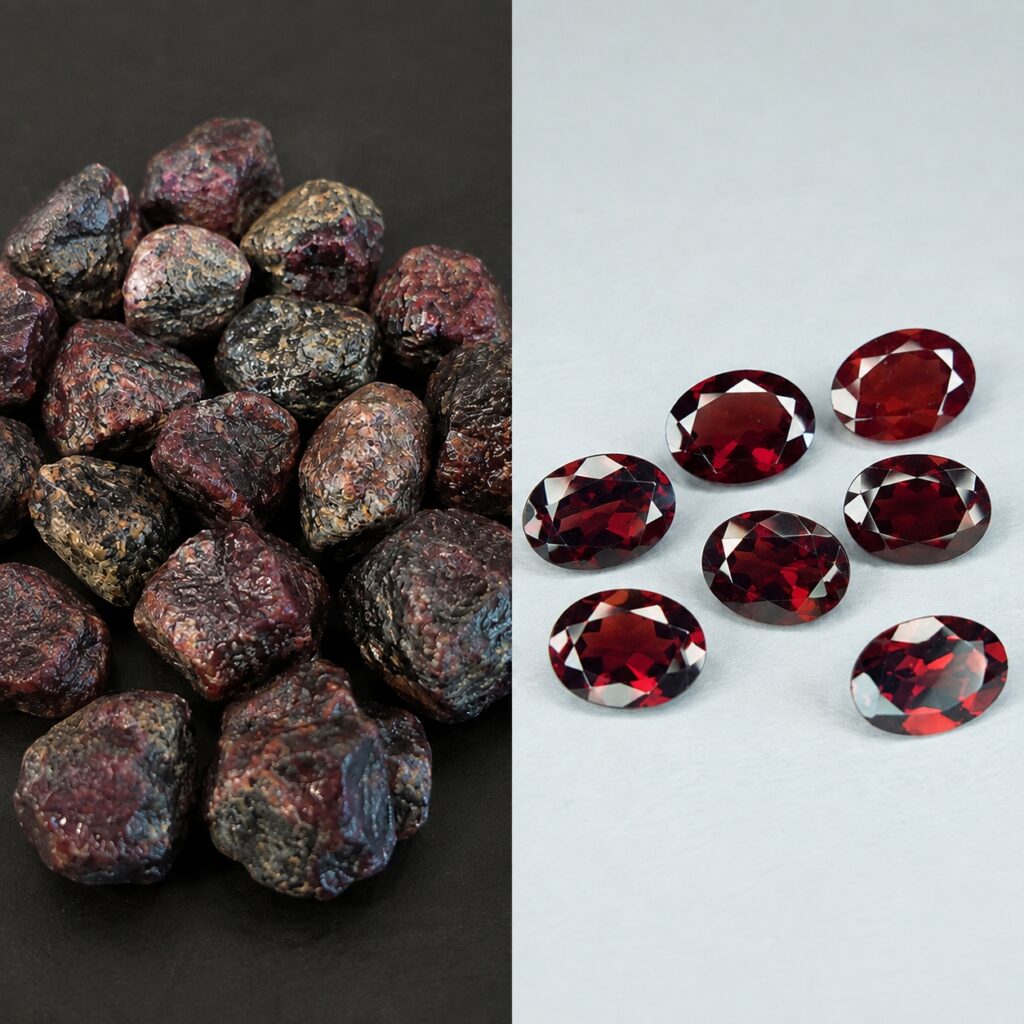 Rough and faceted garnets. An illustration of God's transformative grace.